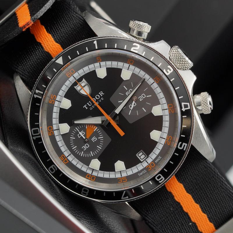 SOLD - 2/28/24 - Tudor Heritage Chronograph 70330N GMT 42m Strap & Bracelet 2019