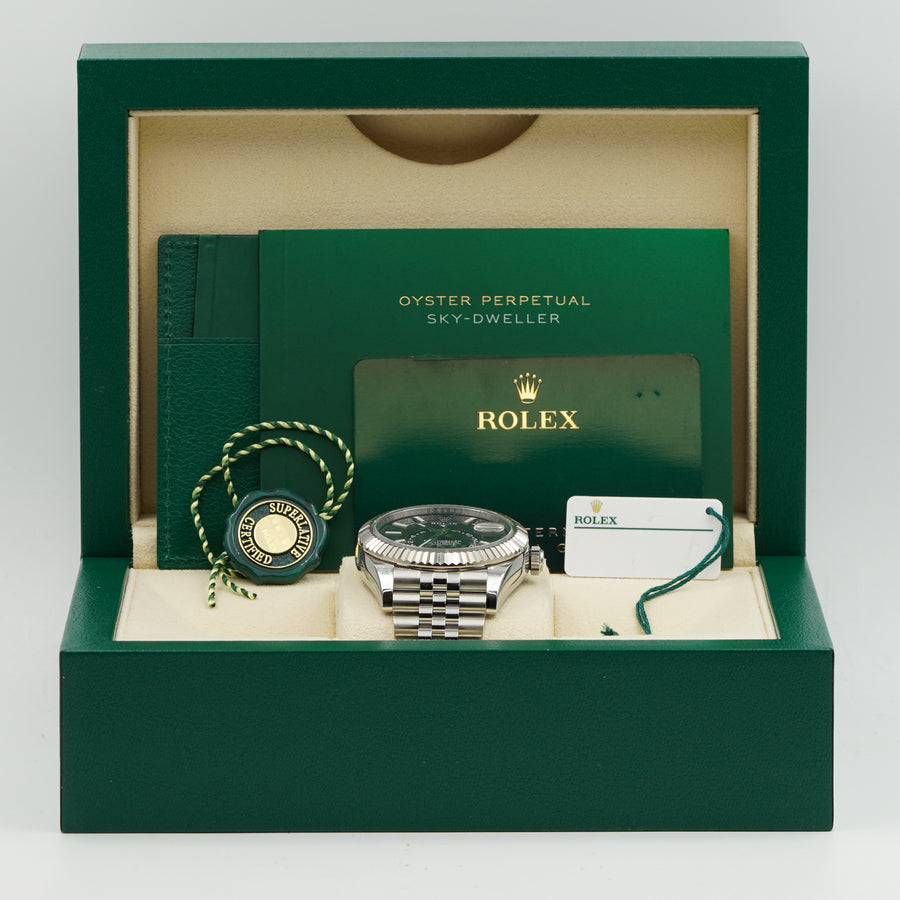 SOLD - 1/25/24 - Rolex Sky-Dweller 326934 Stainless Steel Jubilee & Fluted Bezel B&P 2023