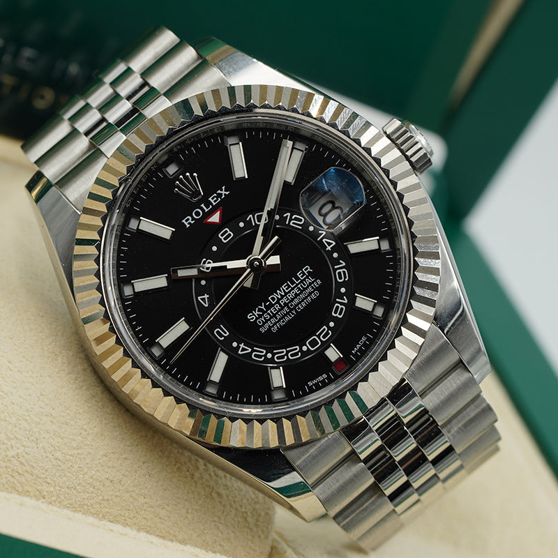 SOLD - 1/25/24 - Rolex Sky-Dweller 326934 Stainless Steel Jubilee & Fluted Bezel B&P 2023