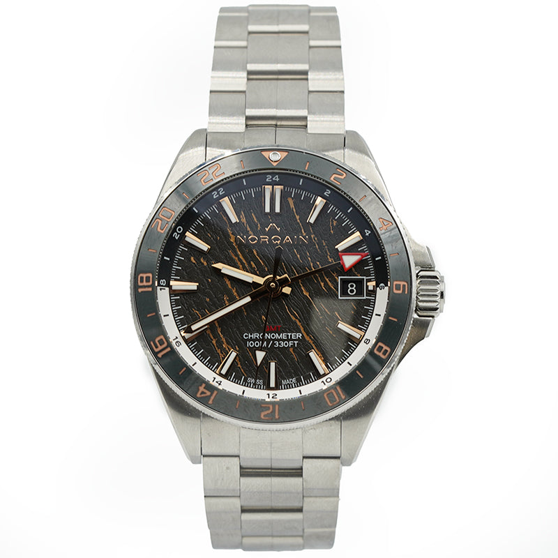 SOLD - 2/21/24 - Norqain Neverest Glacier GMT NN1100SC3CG Grey & Gold 41mm Steel B&P 2023