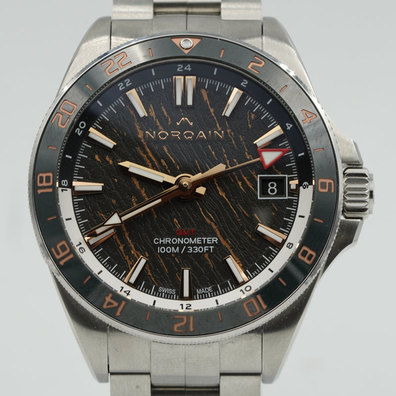 SOLD - 2/21/24 - Norqain Neverest Glacier GMT NN1100SC3CG Grey & Gold 41mm Steel B&P 2023