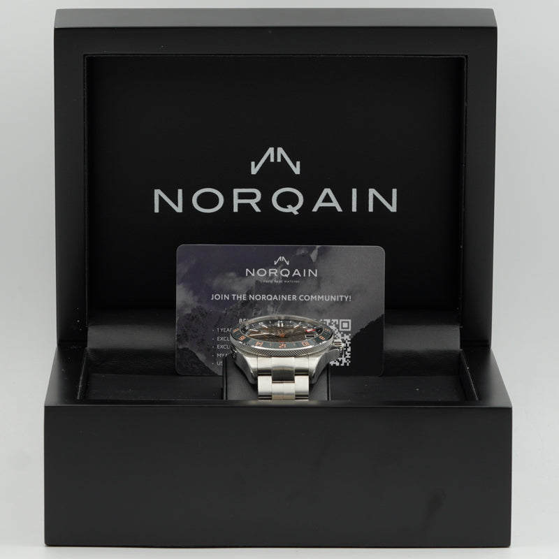 SOLD - 2/21/24 - Norqain Neverest Glacier GMT NN1100SC3CG Grey & Gold 41mm Steel B&P 2023