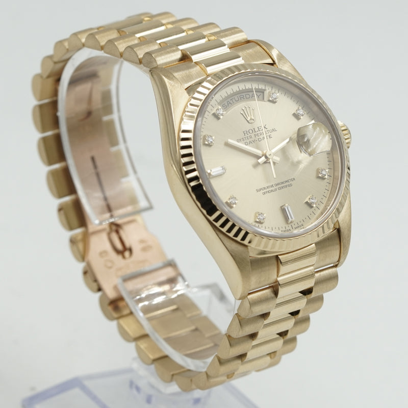 SOLD - 1/25/25 - Rolex President Day-Date 18238 18k Yellow Gold Diamond Markers Circa 1996 w. Box