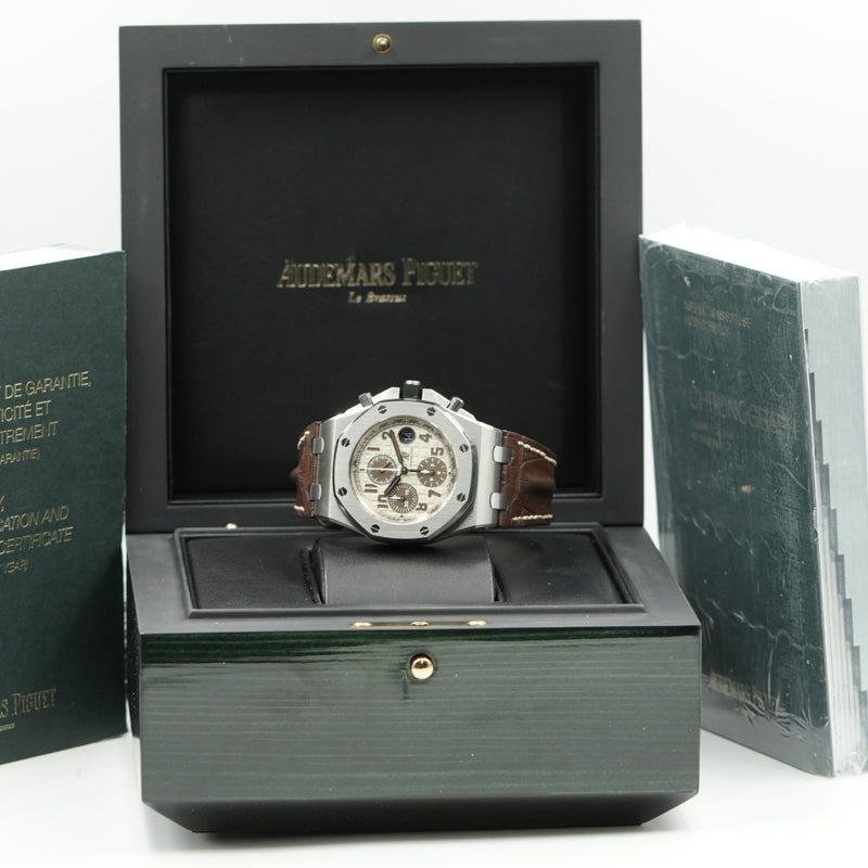 SOLD - 12/18/24 - Audemars Piguet 26470ST Safari Royal Oak Offshore Chrono Ivory Dial B&P 2015