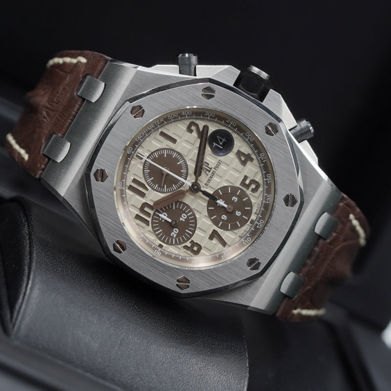 SOLD - 12/18/24 - Audemars Piguet 26470ST Safari Royal Oak Offshore Chrono Ivory Dial B&P 2015