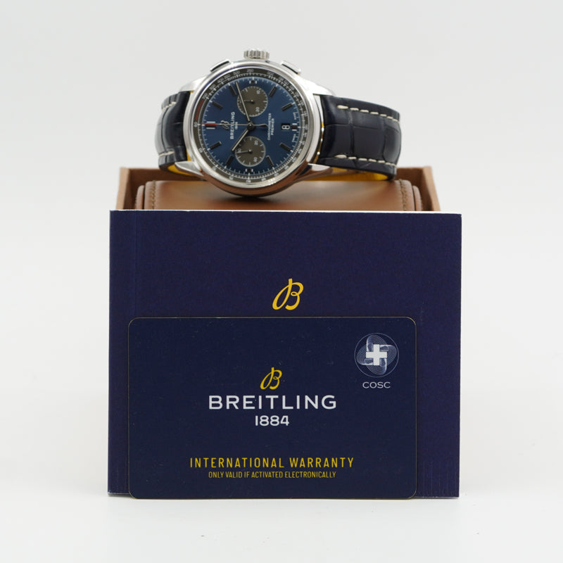 SOLD -3/01/24 - Breitling Premier B01 Chronograph 42mm Blue Dial AB0118A61C1P1 B&P Circa 2022