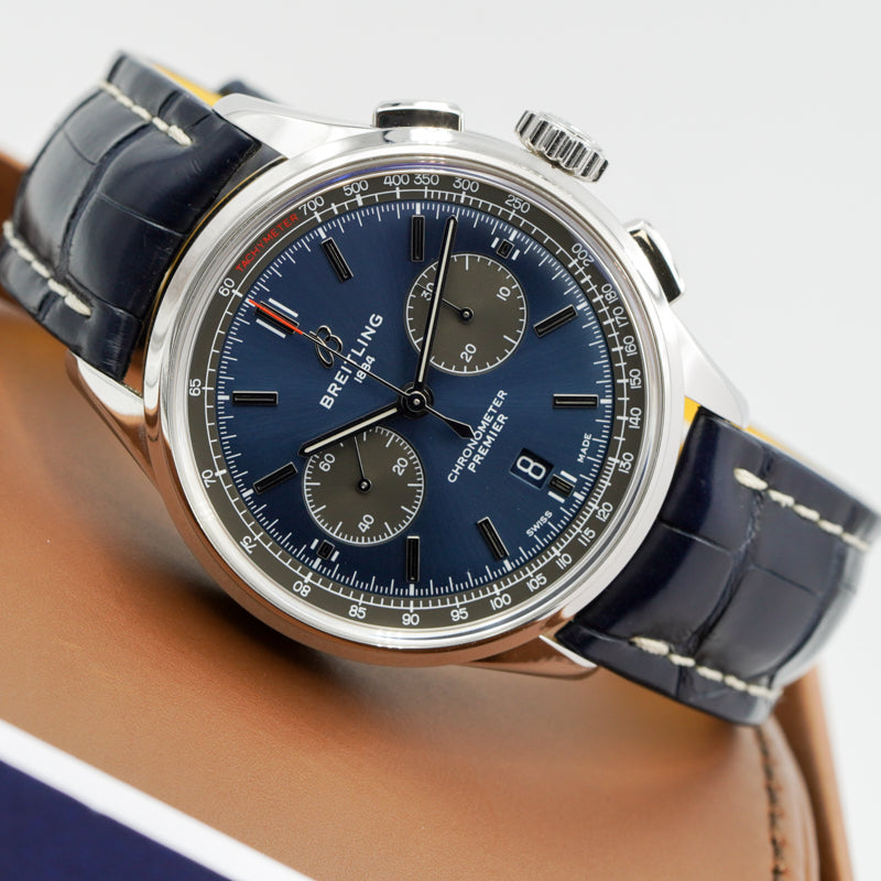 SOLD -3/01/24 - Breitling Premier B01 Chronograph 42mm Blue Dial AB0118A61C1P1 B&P Circa 2022