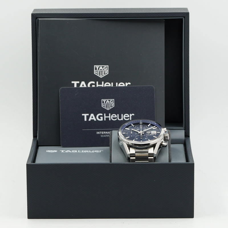 SOLD - 5/4/24 - Tag Heuer Carrera 41mm Blue Dial Chronograph CBK2112.BA0715 Cal. 16 B&P '20