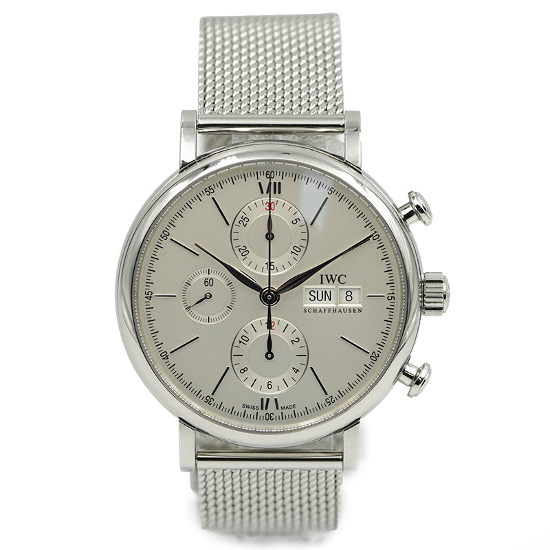 SOLD - 6/25/24 - IWC Portofino Chronograph IW391009 Silver Dial on Bracelet 2018 B&P