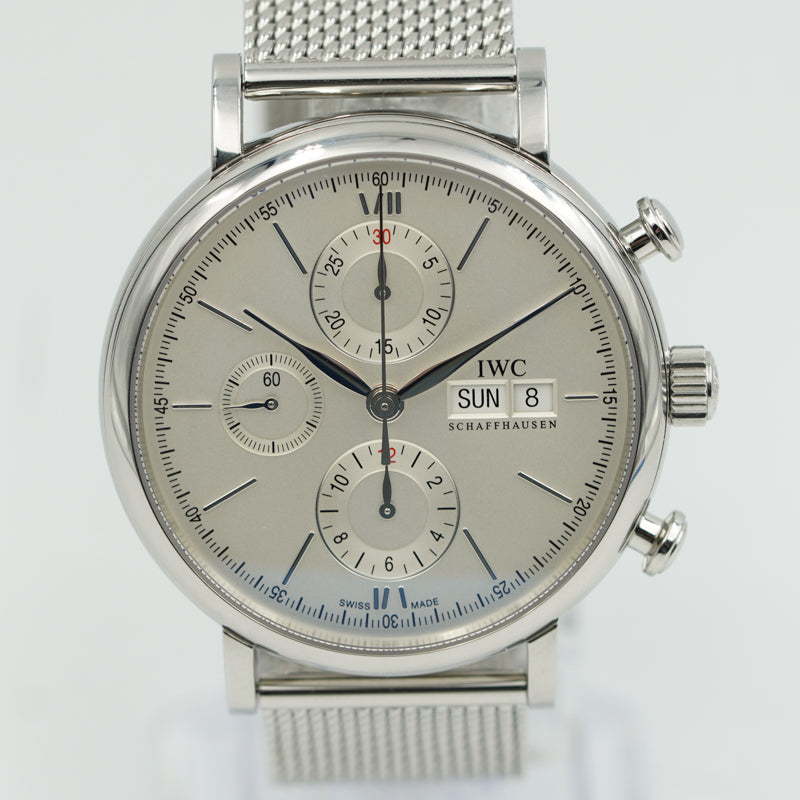 SOLD - 6/25/24 - IWC Portofino Chronograph IW391009 Silver Dial on Bracelet 2018 B&P