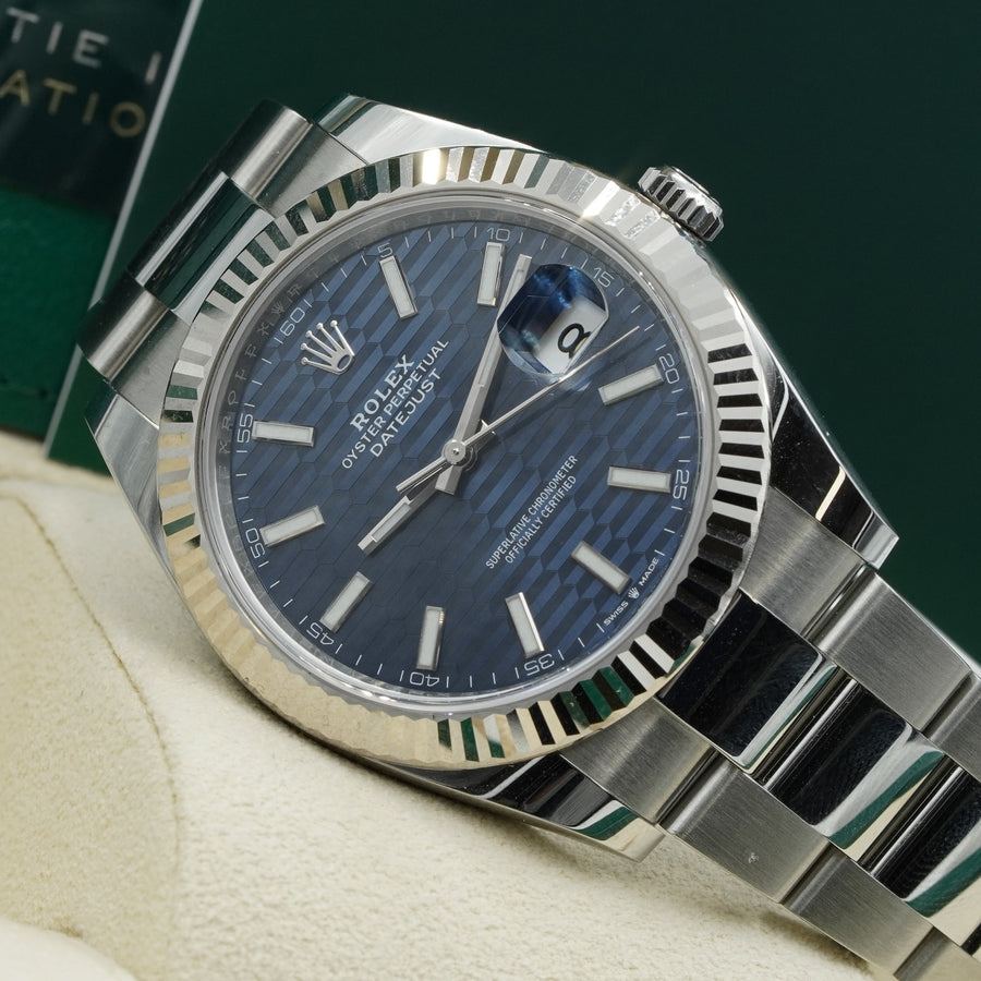 SOLD - 10/15/24 - Rolex Datejust 41 Motif Blue Dial 126334 Fluted Bezel B&P 2023