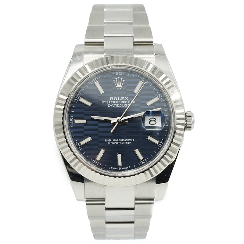SOLD - 10/15/24 - Rolex Datejust 41 Motif Blue Dial 126334 Fluted Bezel B&P 2023