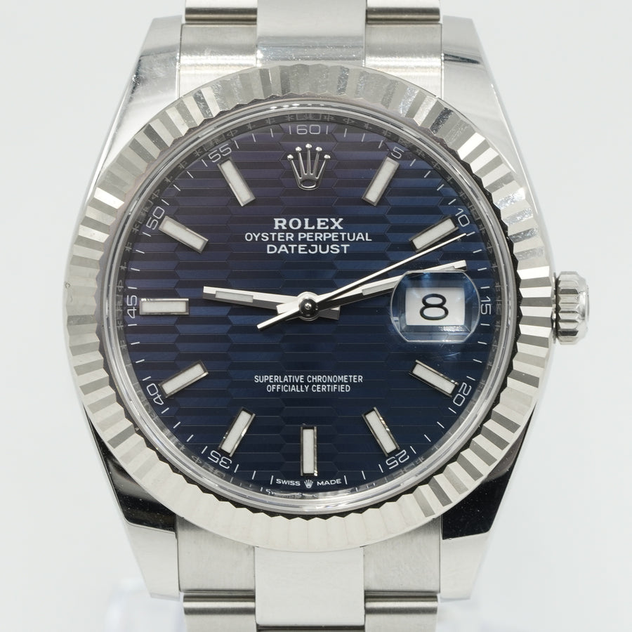 SOLD - 10/15/24 - Rolex Datejust 41 Motif Blue Dial 126334 Fluted Bezel B&P 2023