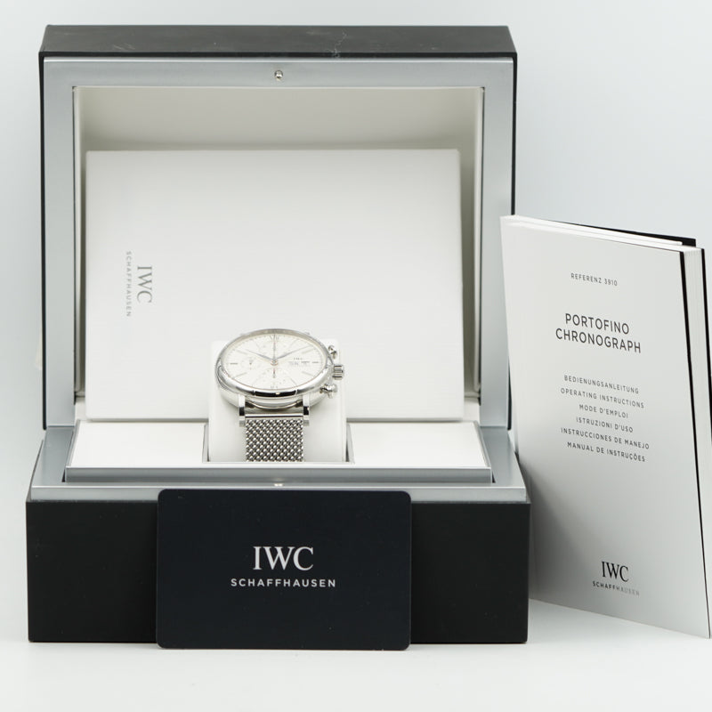 SOLD - 6/25/24 - IWC Portofino Chronograph IW391009 Silver Dial on Bracelet 2018 B&P