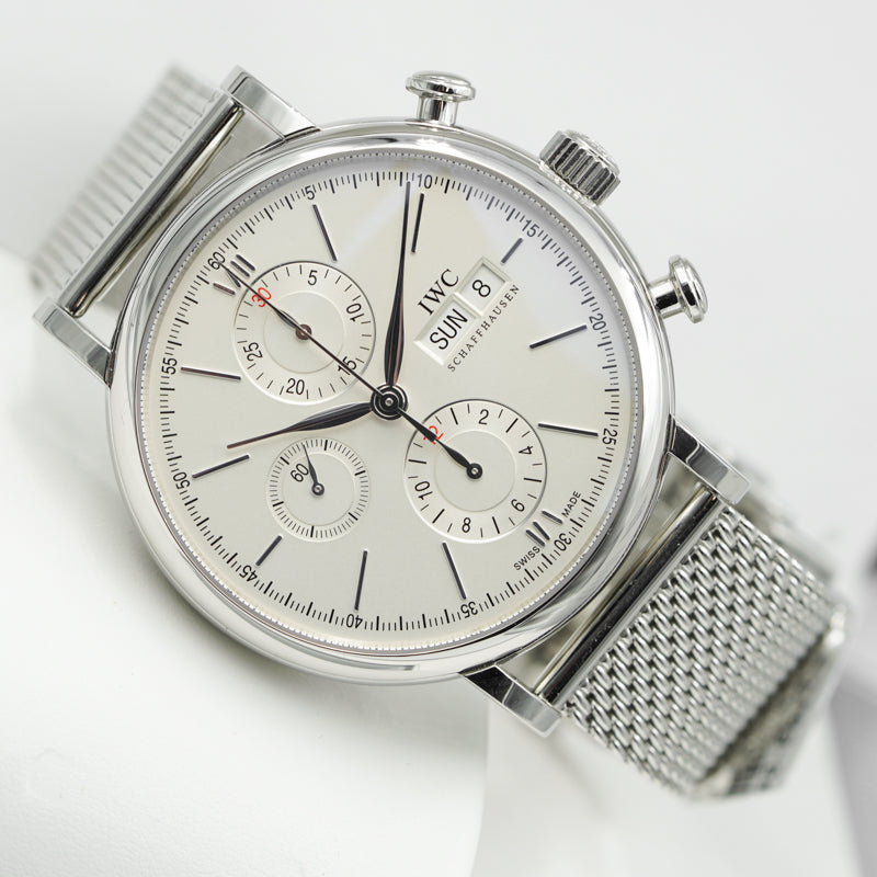 SOLD - 6/25/24 - IWC Portofino Chronograph IW391009 Silver Dial on Bracelet 2018 B&P