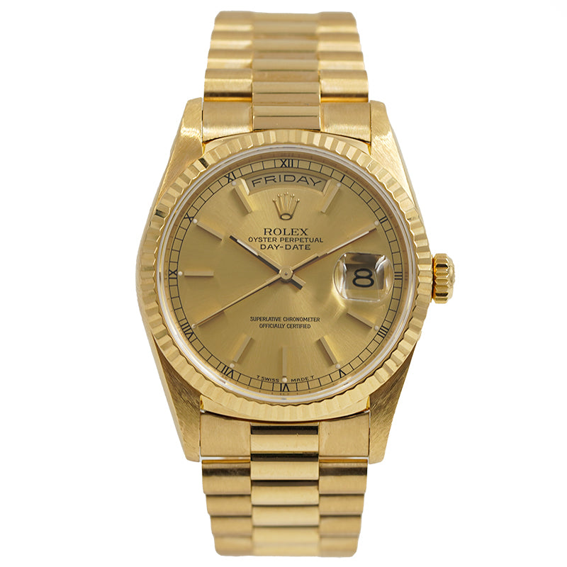 SOLD - 3/7/24 - Rolex President 18238 Day-Date 18k Yellow Gold on Bracelet 36mm Circa 1996