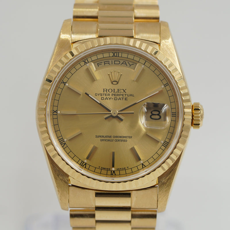 SOLD - 3/7/24 - Rolex President 18238 Day-Date 18k Yellow Gold on Bracelet 36mm Circa 1996