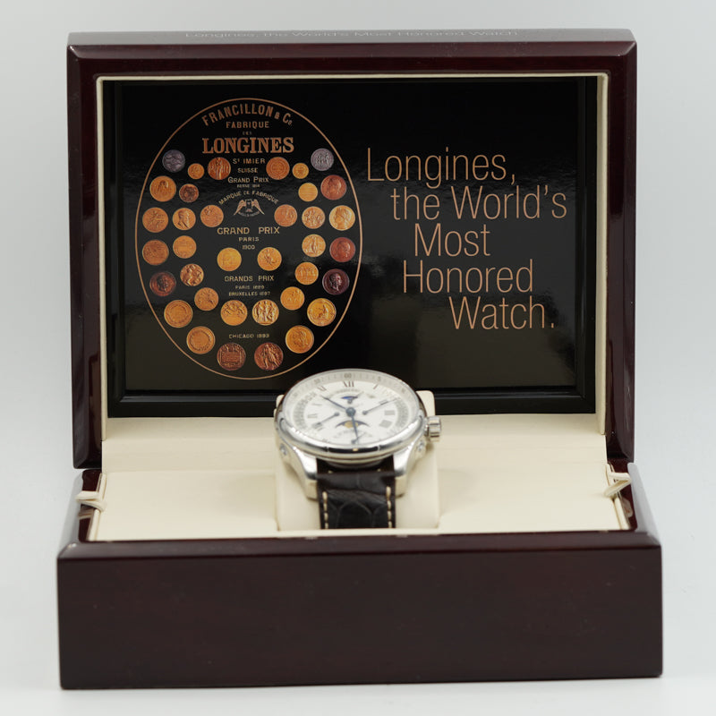 SOLD - 4/10/24 - Longines Retrograde L2.739.4.71.3 44mm Master Collection Moonphase Box & Book