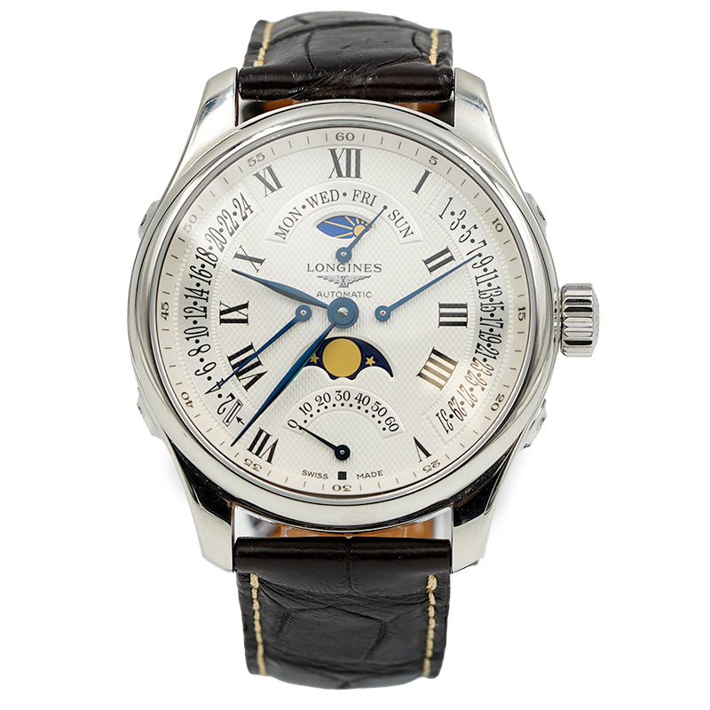 SOLD - 4/10/24 - Longines Retrograde L2.739.4.71.3 44mm Master Collection Moonphase Box & Book