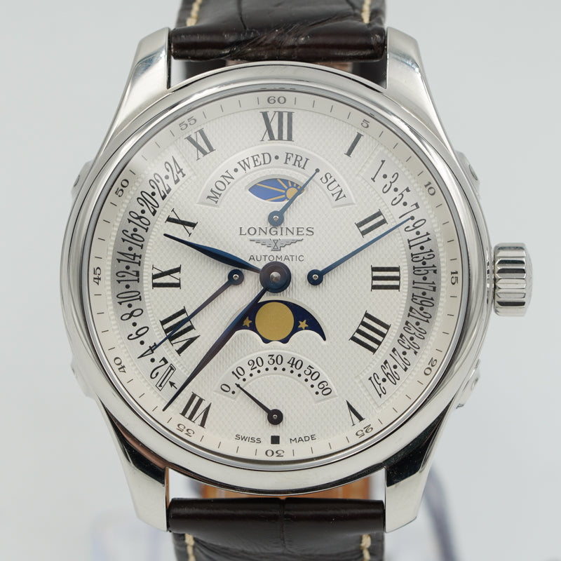 SOLD - 4/10/24 - Longines Retrograde L2.739.4.71.3 44mm Master Collection Moonphase Box & Book