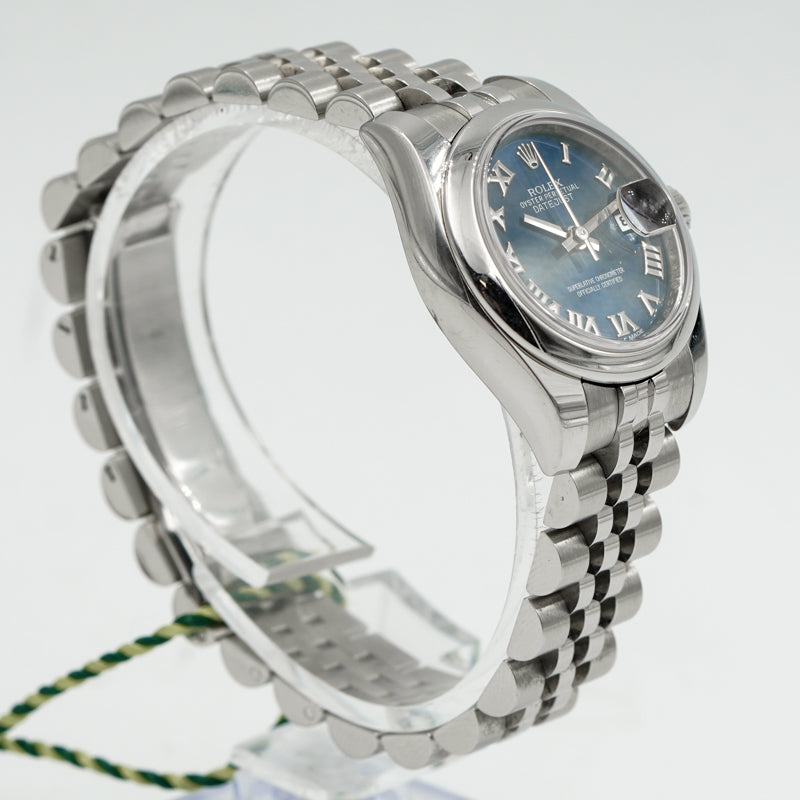 Rolex Lady-Datejust 179160 Stainless Steel Blue Roman Numeral Dial 27mm B&P 2013