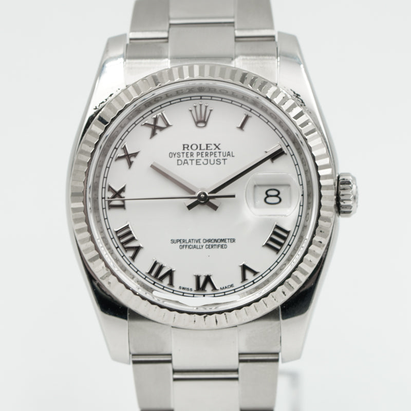 Rolex Datejust 116234 36mm White Roman Dial Circa 2010