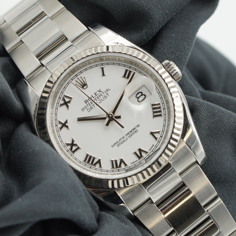 Rolex Datejust 116234 36mm White Roman Dial Circa 2010