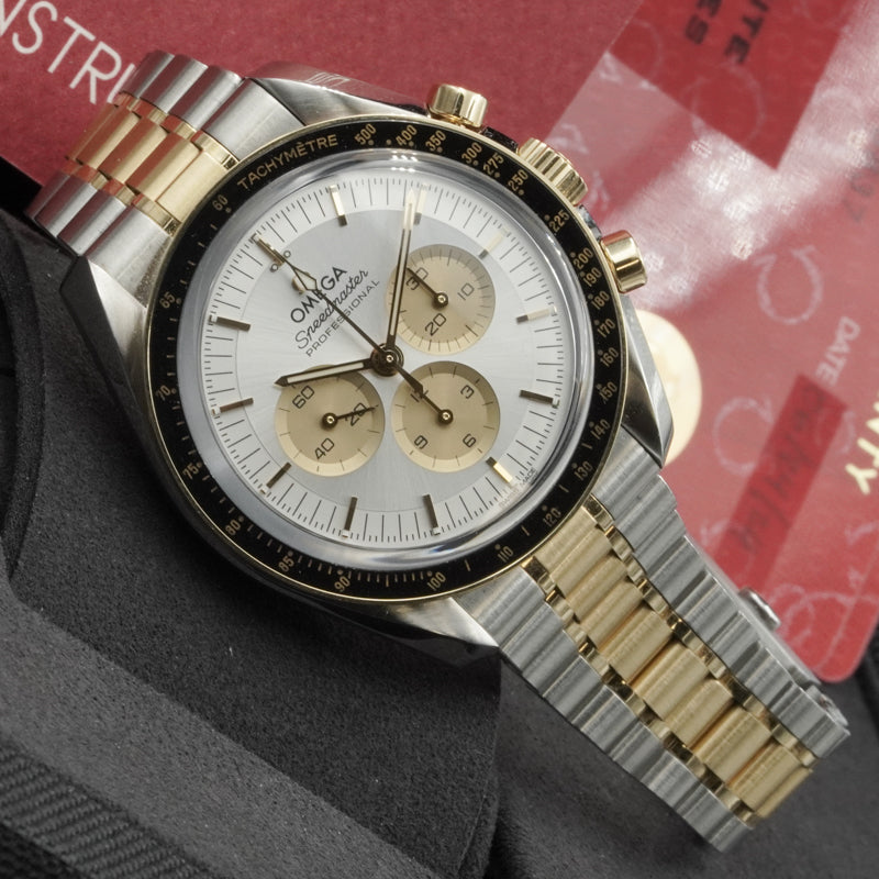 SOLD - 12/5/24 - Omega Moonshine Gold Two-Tone Speedmaster Moonwatch 310.20.42.50.02.001 B&P 2024