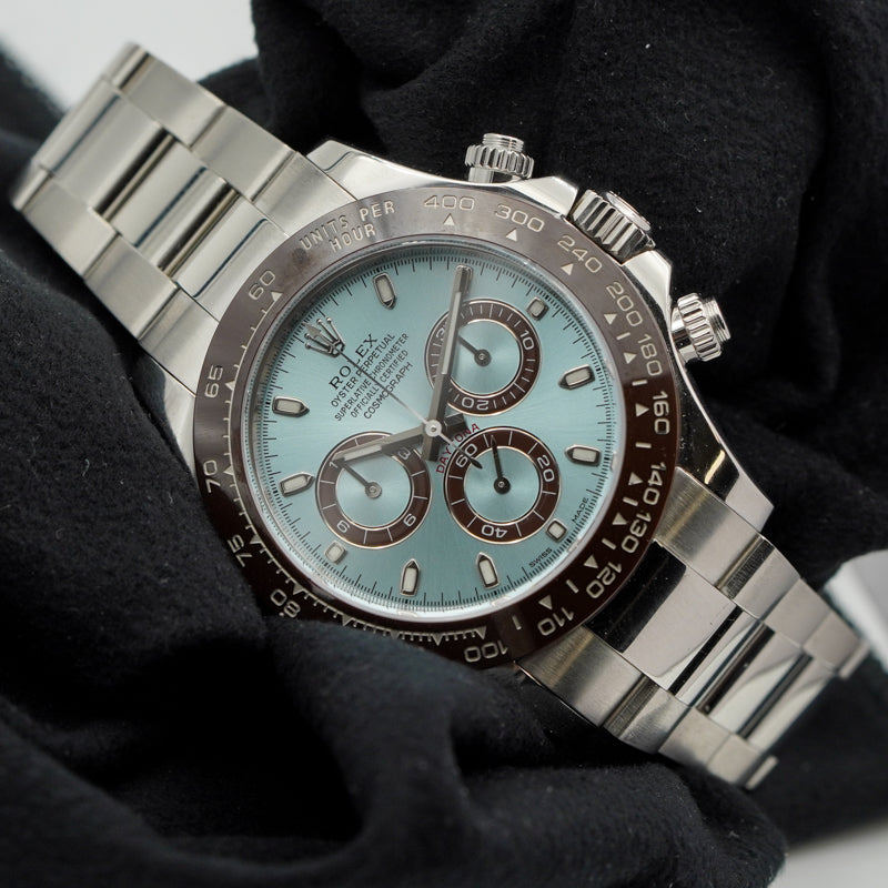 SOLD - 5-22-24 - Rolex Daytona Platinum Ice Blue Dial 116506-0002 B&P 2014