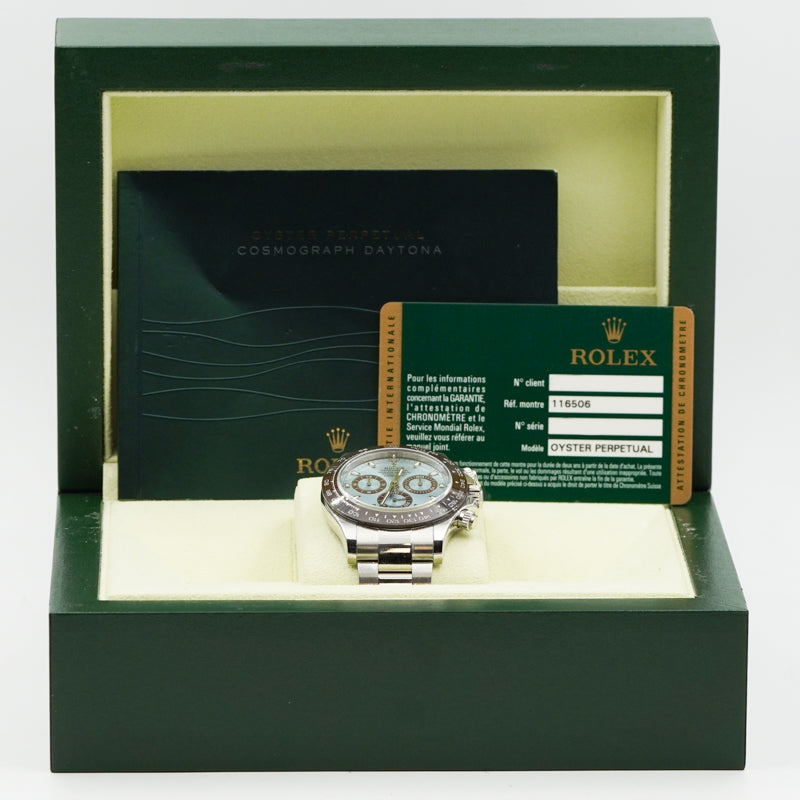 SOLD - 5-22-24 - Rolex Daytona Platinum Ice Blue Dial 116506-0002 B&P 2014