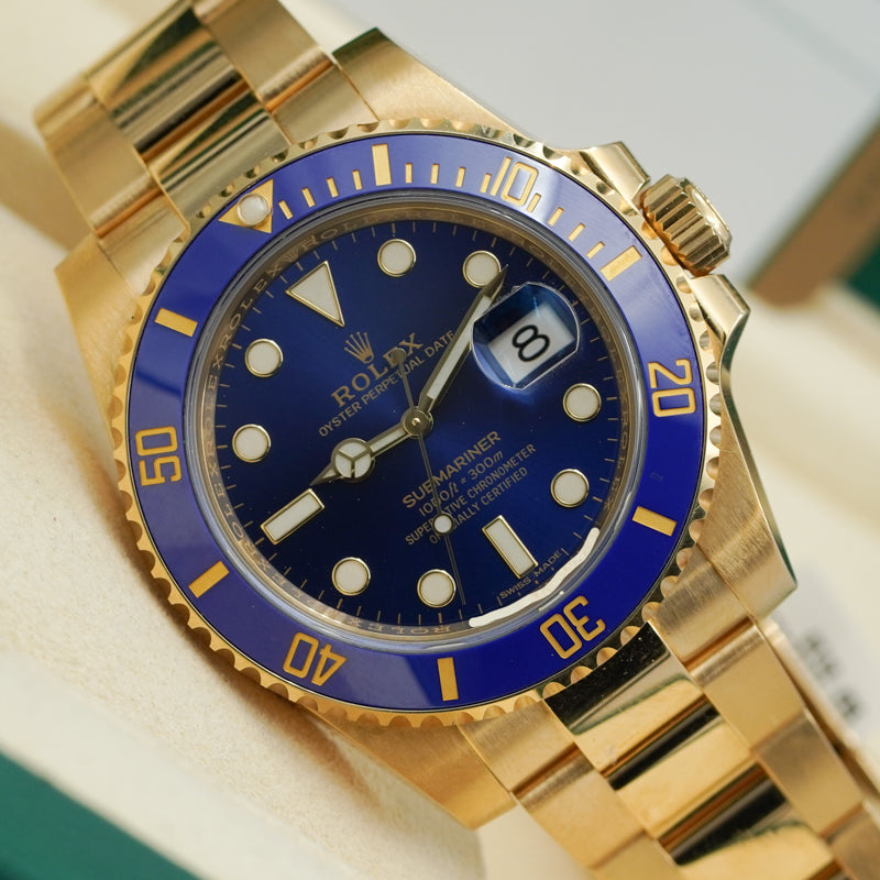 SOLD - 5/22/24 - Rolex Submariner Date 18K 116618LB Yellow Gold Blue Dial B&P 2018