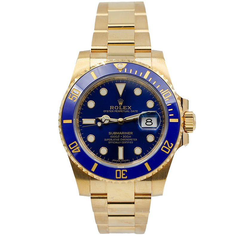SOLD - 5/22/24 - Rolex Submariner Date 18K 116618LB Yellow Gold Blue Dial B&P 2018