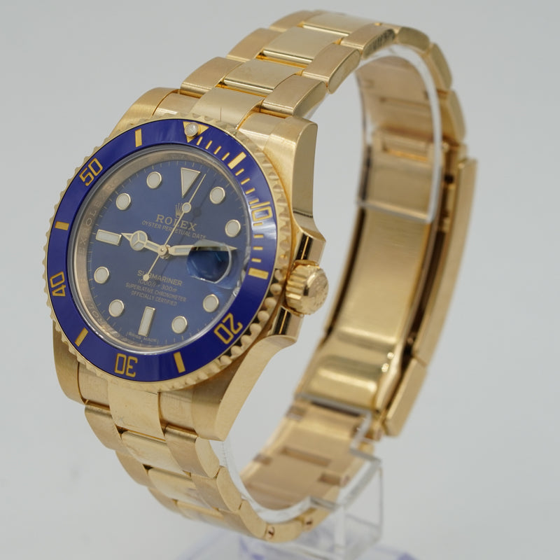 SOLD - 5/22/24 - Rolex Submariner Date 18K 116618LB Yellow Gold Blue Dial B&P 2018