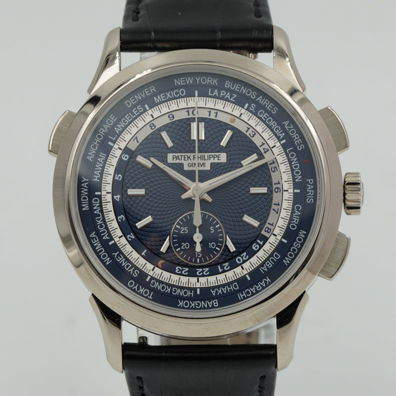 SOLD - 9/17/24 - Patek Philippe 5930G World Time Chronograph 18K White Gold 2020 B&P