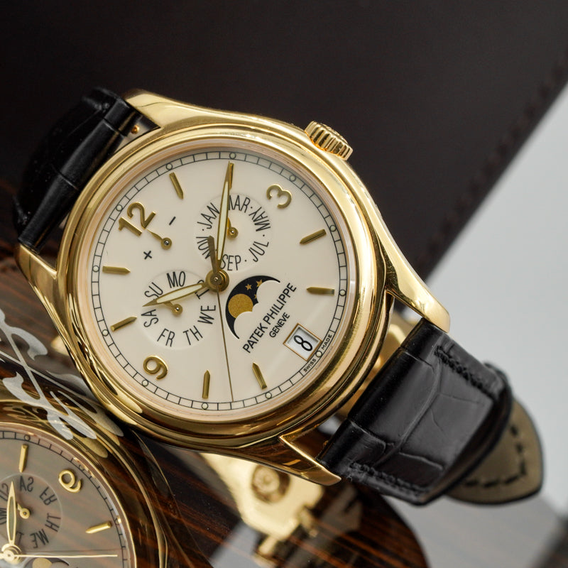 SOLD - 7/5/24 - Patek Philippe 5146J Annual Calendar 18K Yellow Gold Cream Dial B&P 2009