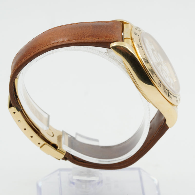 SOLD - 9/4/24 - Rolex Daytona 16518 18K Yellow Gold Diamond Dial Brown Leather Strap