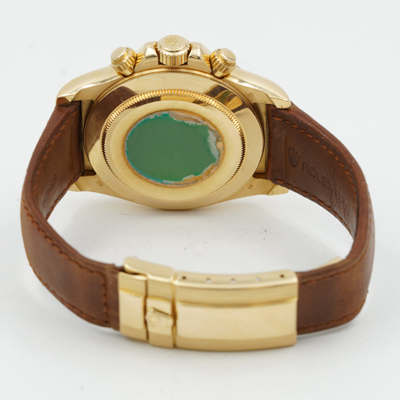 SOLD - 9/4/24 - Rolex Daytona 16518 18K Yellow Gold Diamond Dial Brown Leather Strap