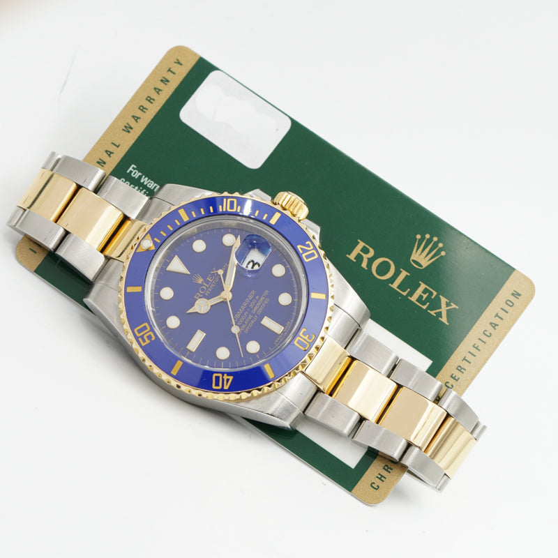 SOLD - 8/02/24 - Rolex Submariner Date 116613LB Two Tone Blue Dial 2011 w. Card