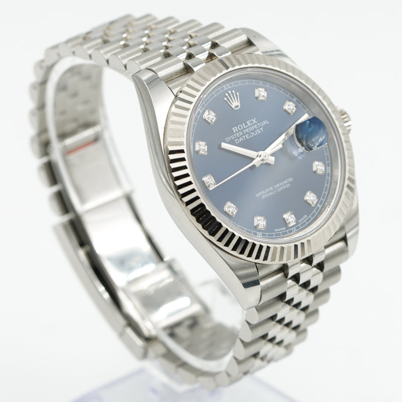 SOLD - 9/21/24 - Rolex Datejust 126334 Blue Dial Diamond Indices 41mm Fluted Bezel B&P 2018