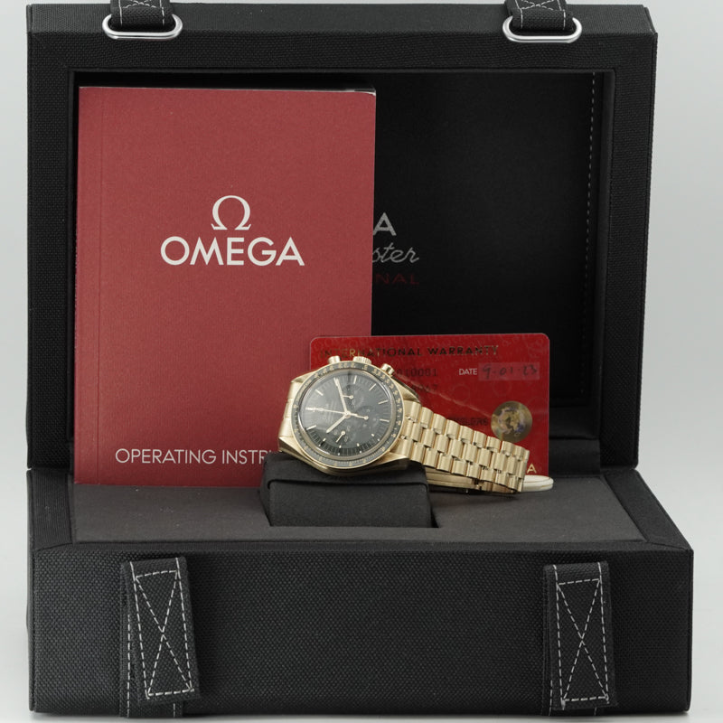 SOLD - 1/31/25 - Omega Speedmaster Moonshine Gold 18k Green 310.60.42.50.10.001 42mm B&P 2023
