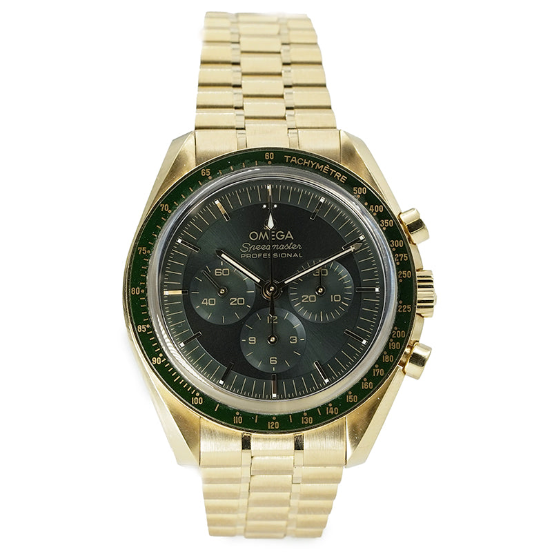 SOLD - 1/31/25 - Omega Speedmaster Moonshine Gold 18k Green 310.60.42.50.10.001 42mm B&P 2023