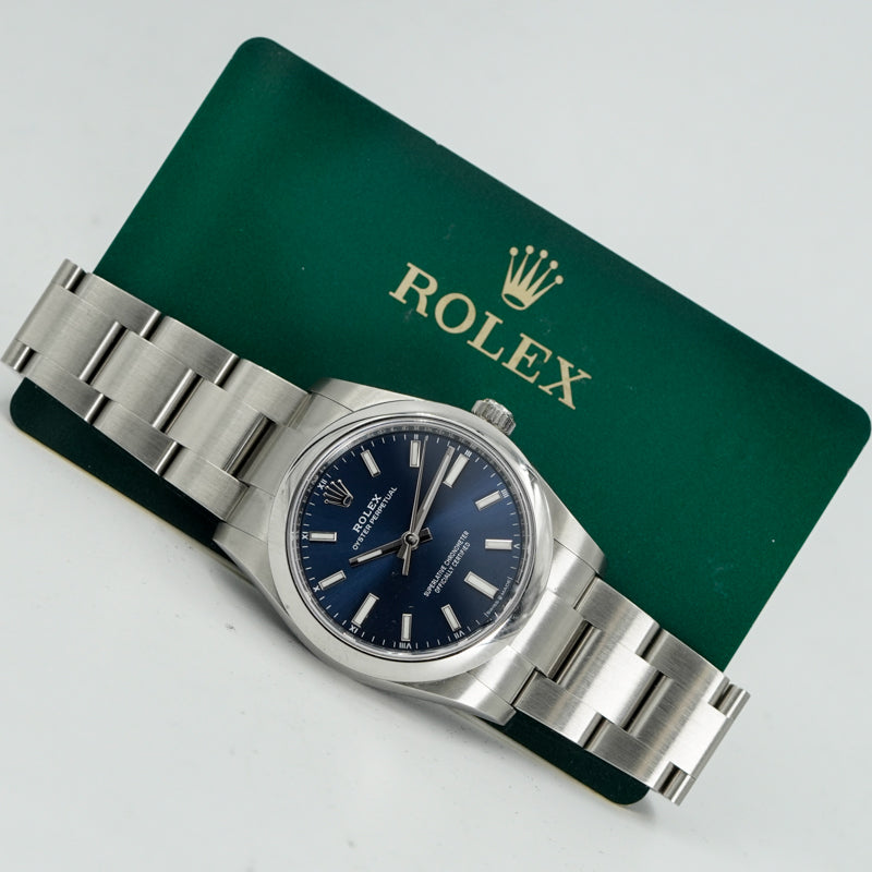 Rolex Oyster Perpetual 124200 34mm Blue Dial Stainless Steel Card Only 2023