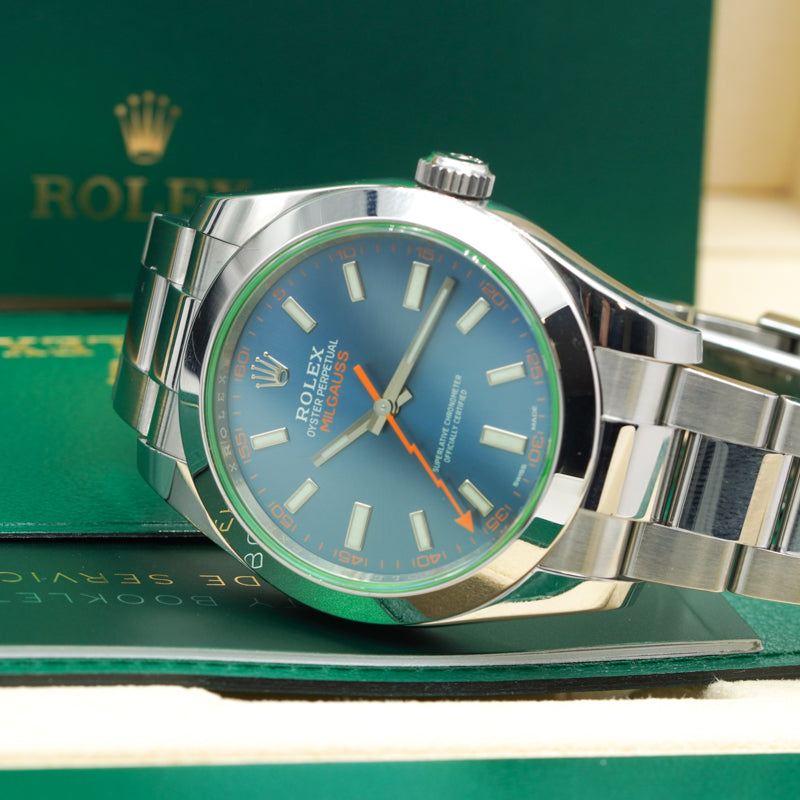 SOLD - 07/28/23 - Rolex Milgauss 116400GV Z-Blue Dial Green Sapphire Crystal 40mm