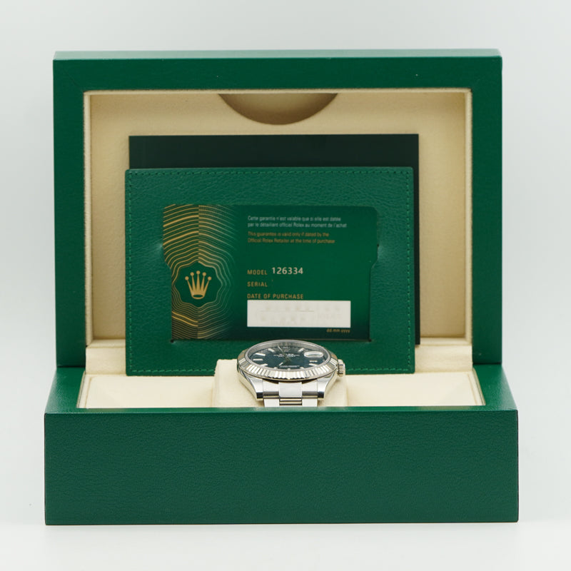 SOLD - 10/05/23 - Rolex Datejust 126334 Blue Dial 41mm Fluted Bezel B&P 2022