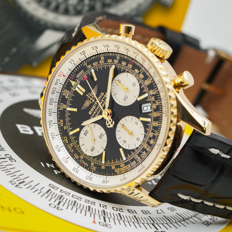SOLD - 10/23/23 - Breitling Navitimer K23322 18K Yellow Gold 43mm B&P 2005