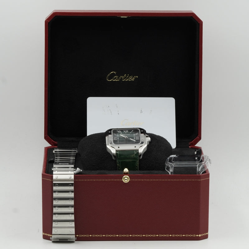 SOLD - 8/10/24 - Cartier Santos Green Dial WSSA0062 Stainless Steel B&P