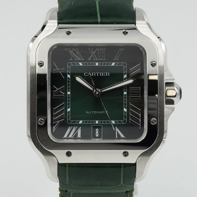 SOLD - 8/10/24 - Cartier Santos Green Dial WSSA0062 Stainless Steel B&P