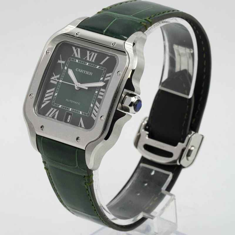 SOLD - 8/10/24 - Cartier Santos Green Dial WSSA0062 Stainless Steel B&P