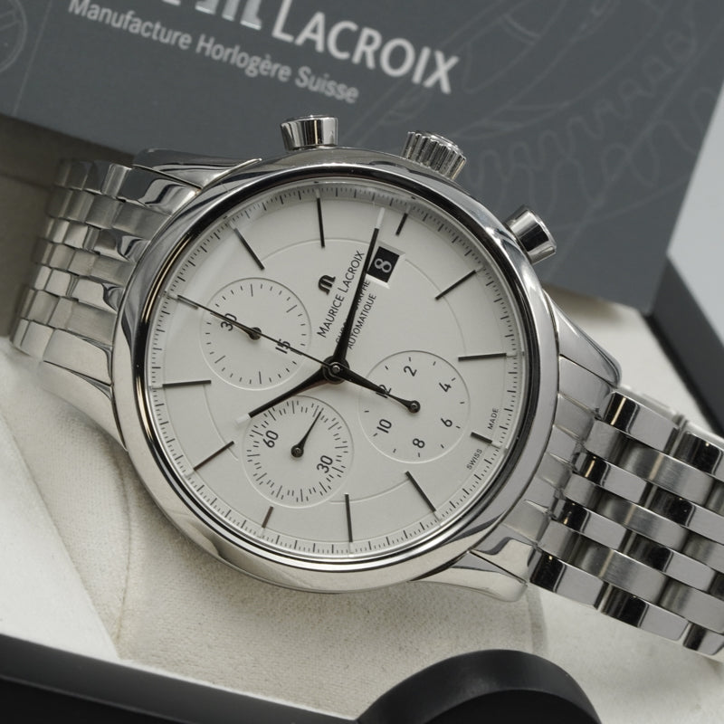 SOLD - 11/20/24 - Maurice Lacroix Classic Chronograph LC6058 White Dial B&P