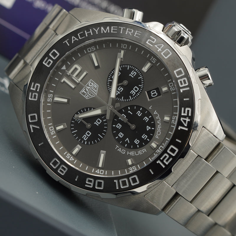 SOLD - 11/15/23 - Tag Heuer Formula 1 Chronograph Quartz Grey Dial B&P '23
